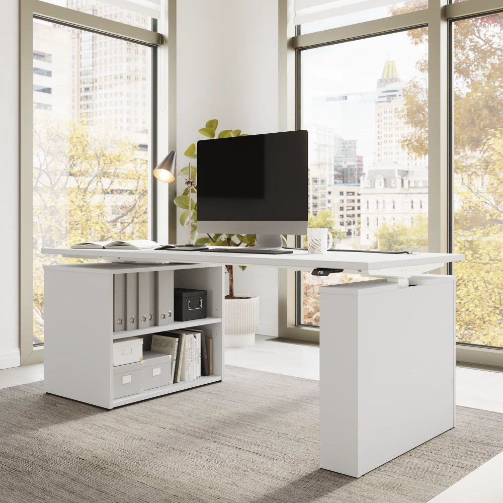 Stratus 72W x 30D Electric Height Adjustable Standing Desk with Bookcase - Image 4