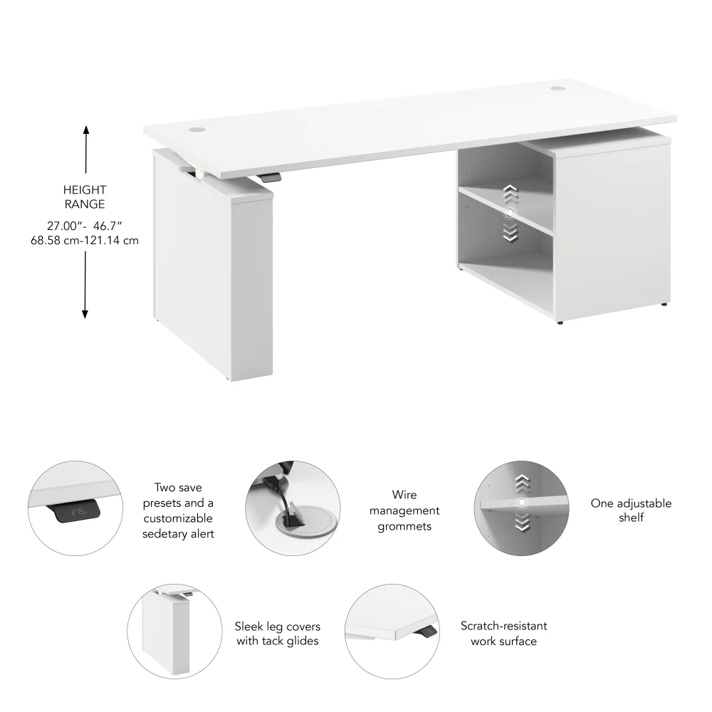 Stratus 72W x 30D Electric Height Adjustable Standing Desk with Bookcase - Image 7