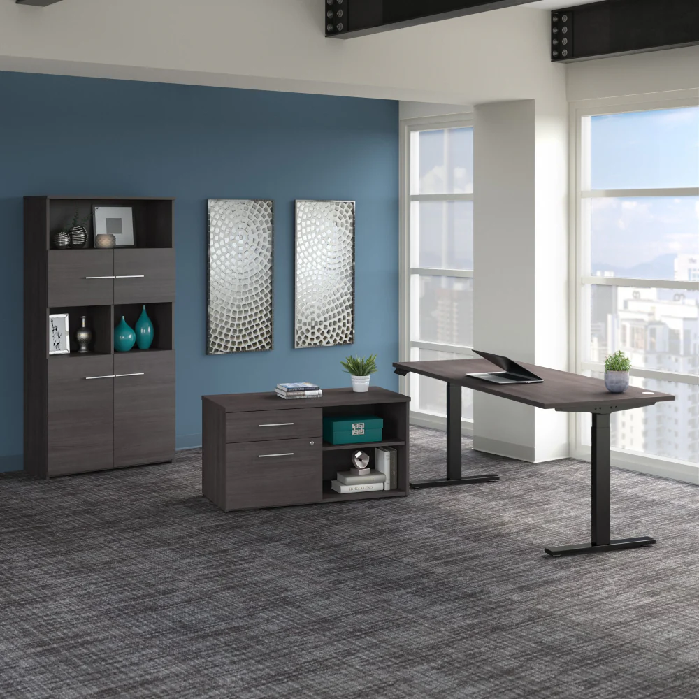 Office 500 72W Height Adjustable Standing Desk with Storage and Bookcase - Image 14