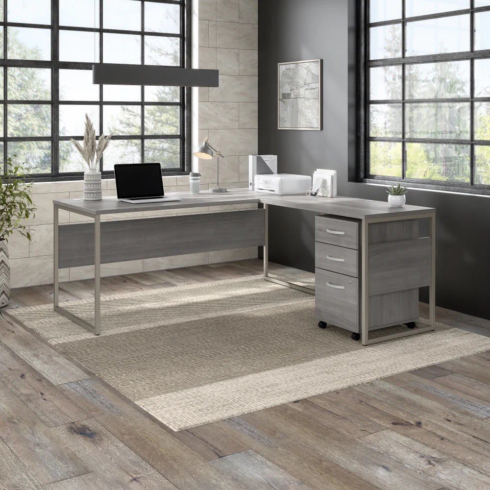 Hybrid 72W x 30D L Shaped Table Desk with Mobile File Cabinet - Image 16