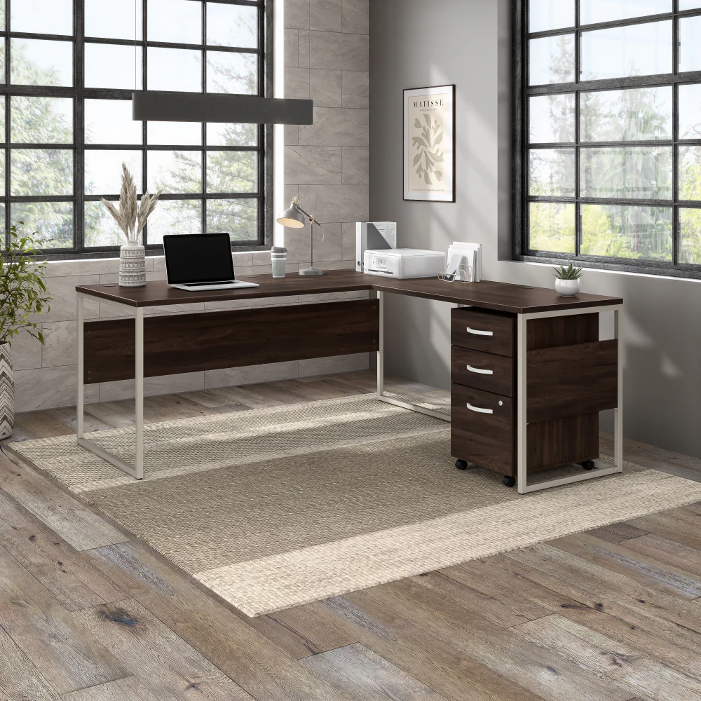 Hybrid 72W x 30D L Shaped Table Desk with Mobile File Cabinet - Image 2
