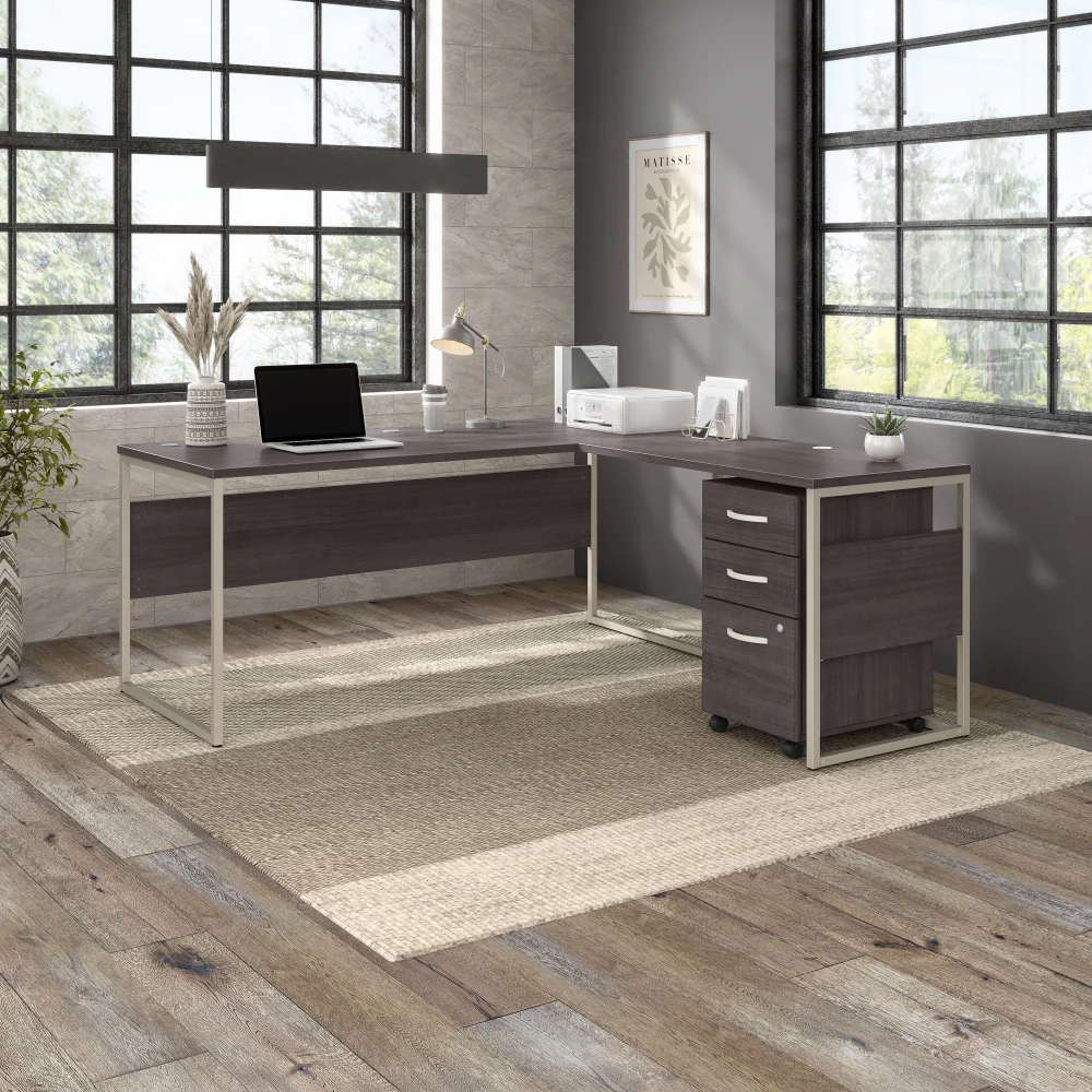 Hybrid 72W x 30D L Shaped Table Desk with Mobile File Cabinet - Image 23