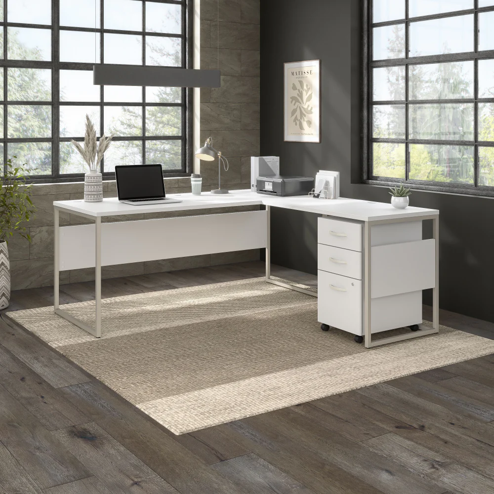 Hybrid 72W x 30D L Shaped Table Desk with Mobile File Cabinet - Image 30