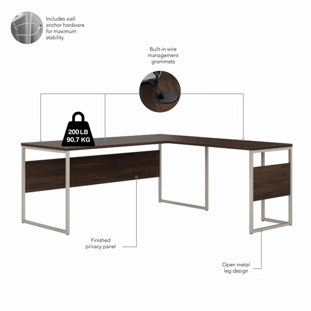 Hybrid 72W x 30D L Shaped Table Desk with Mobile File Cabinet - Image 6