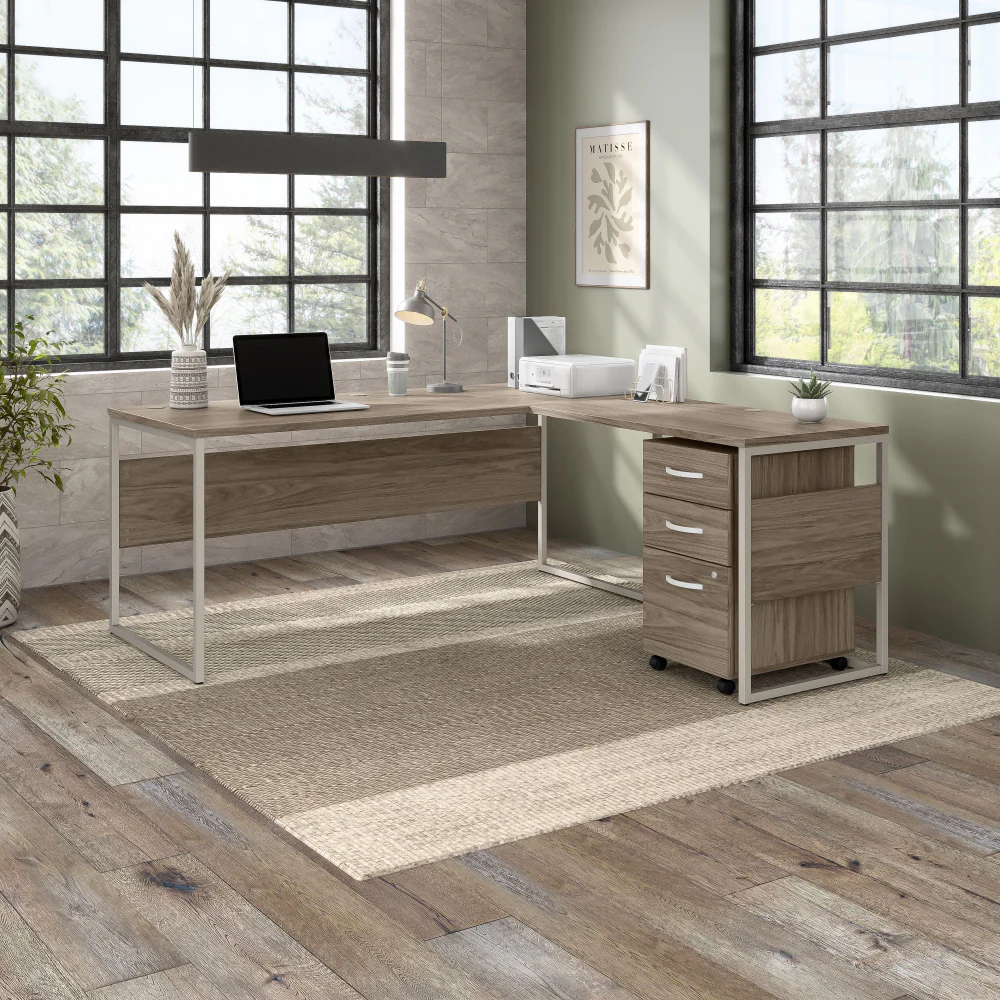 Hybrid 72W x 30D L Shaped Table Desk with Mobile File Cabinet - Image 9