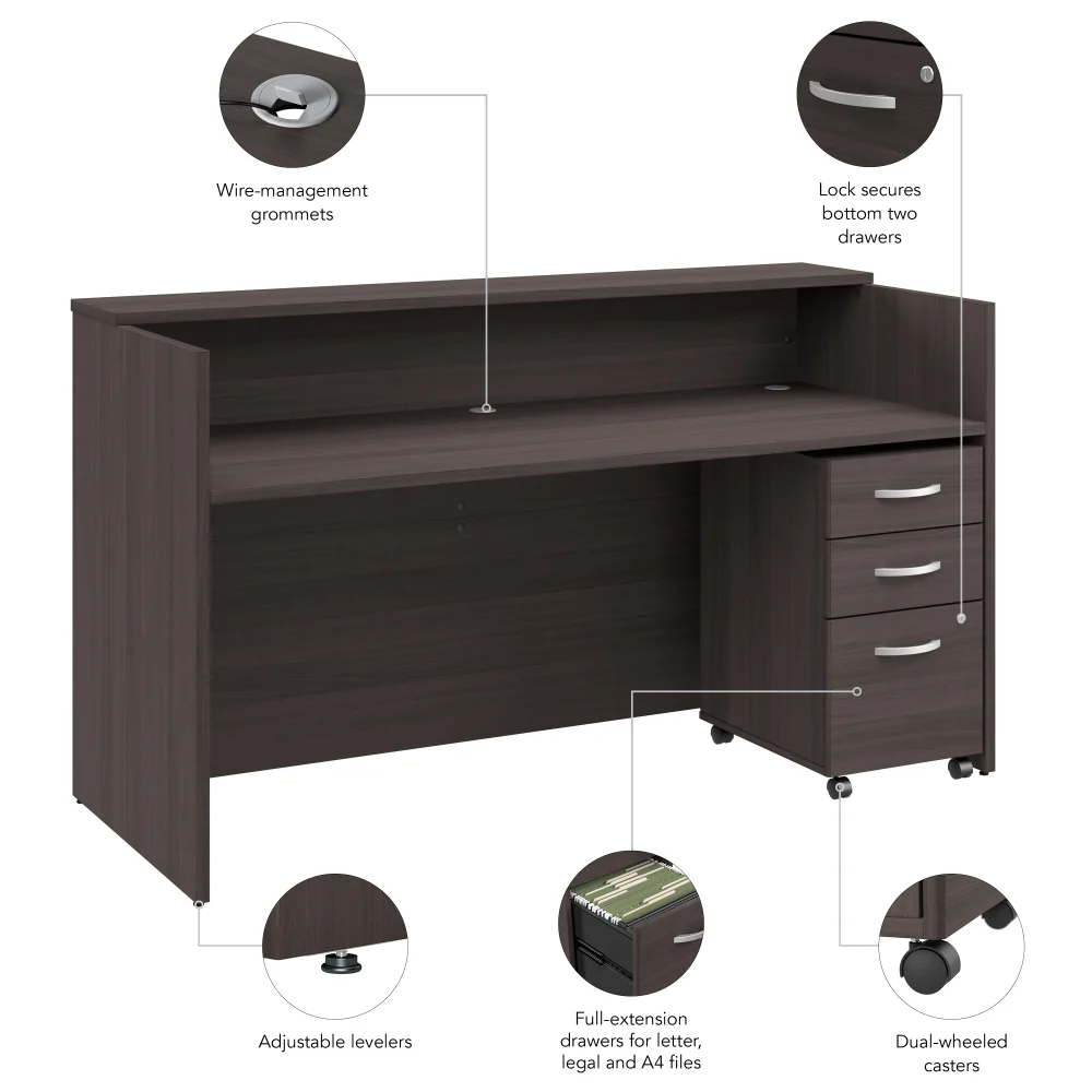 Arrive 72W x 30D Reception Desk with Shelf and Mobile File Cabinet - Image 16