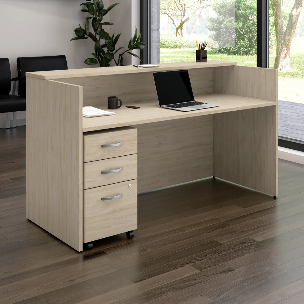 Arrive 72W x 30D Reception Desk with Shelf and Mobile File Cabinet - Image 18