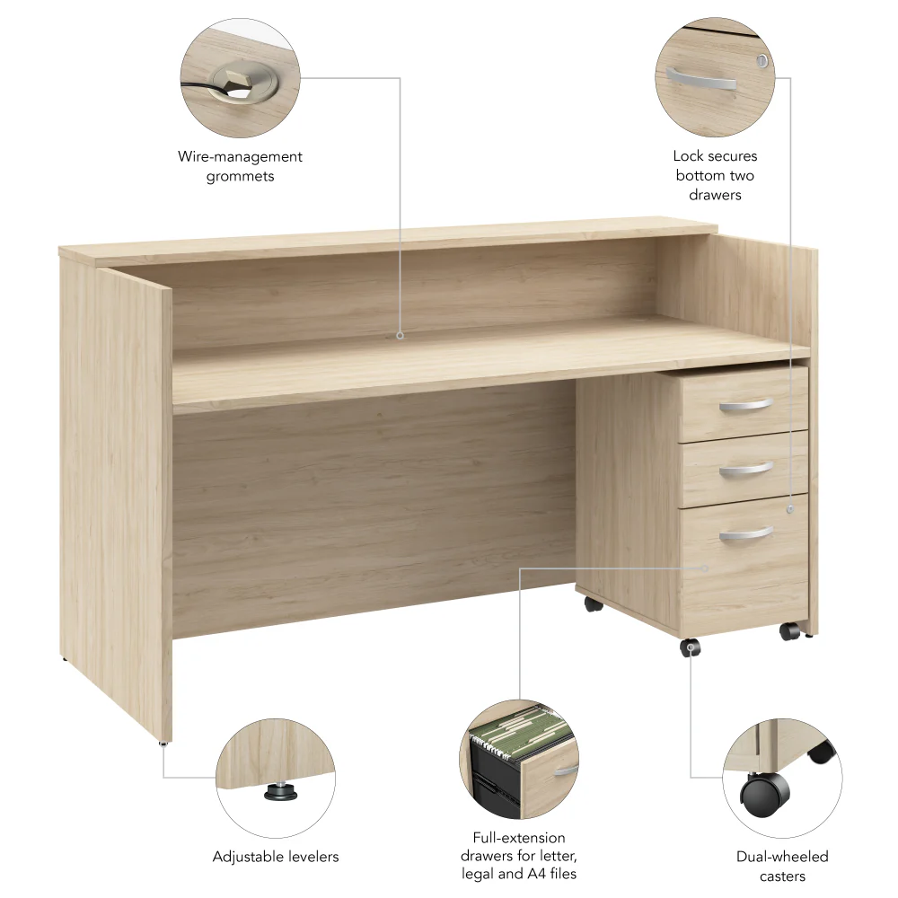 Arrive 72W x 30D Reception Desk with Shelf and Mobile File Cabinet - Image 24