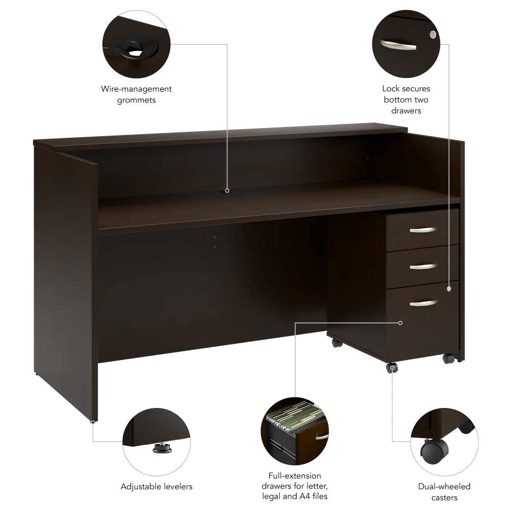 Arrive 72W x 30D Reception Desk with Shelf and Mobile File Cabinet - Image 8