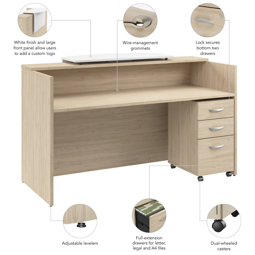 Arrive 72W x 30D Reception Desk with Counter and Mobile File Cabinet - Image 18