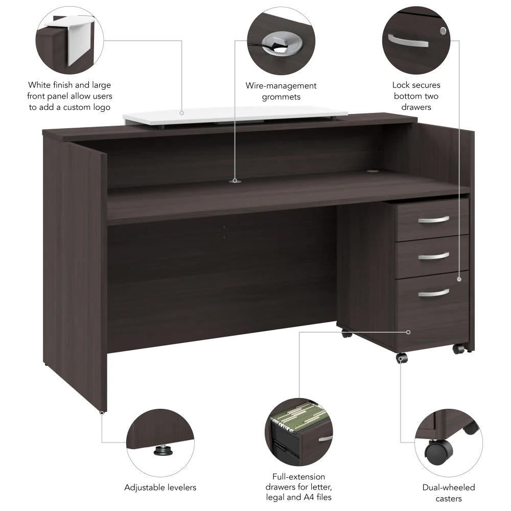 Arrive 72W x 30D Reception Desk with Counter and Mobile File Cabinet - Image 27
