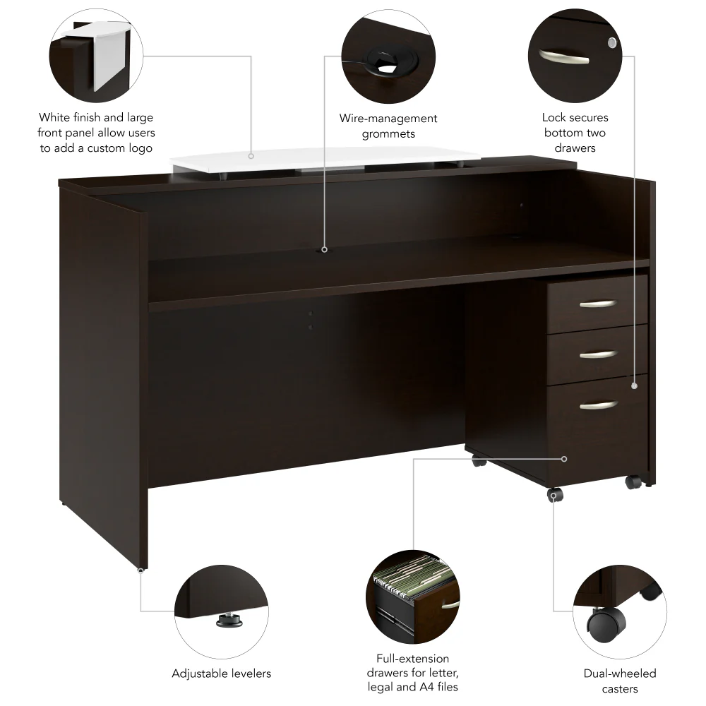 Arrive 72W x 30D Reception Desk with Counter and Mobile File Cabinet - Image 9