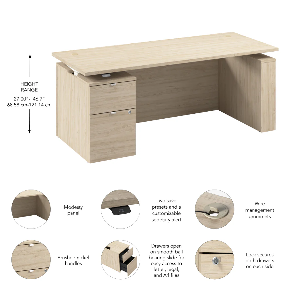 Stratus 72W x 30D Eletric Height Adjustable Standing Desk with File Cabinet - Image 14
