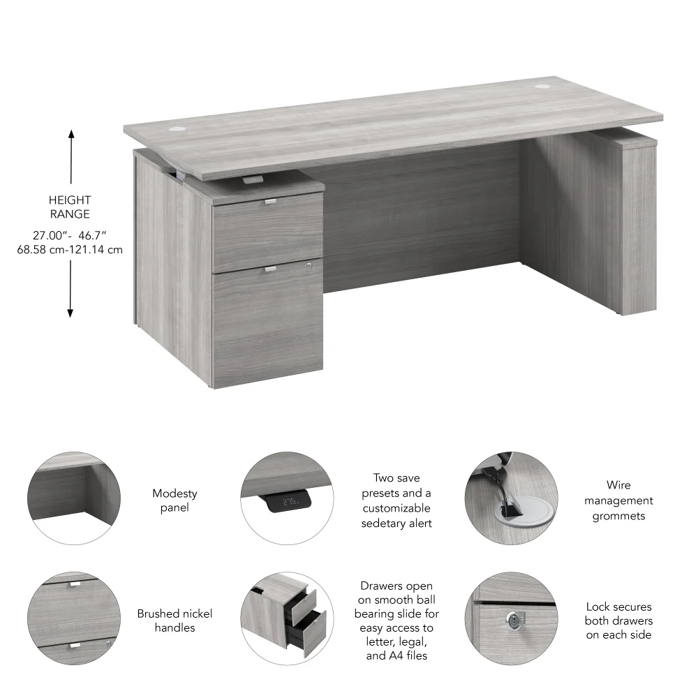 Stratus 72W x 30D Eletric Height Adjustable Standing Desk with File Cabinet - Image 21