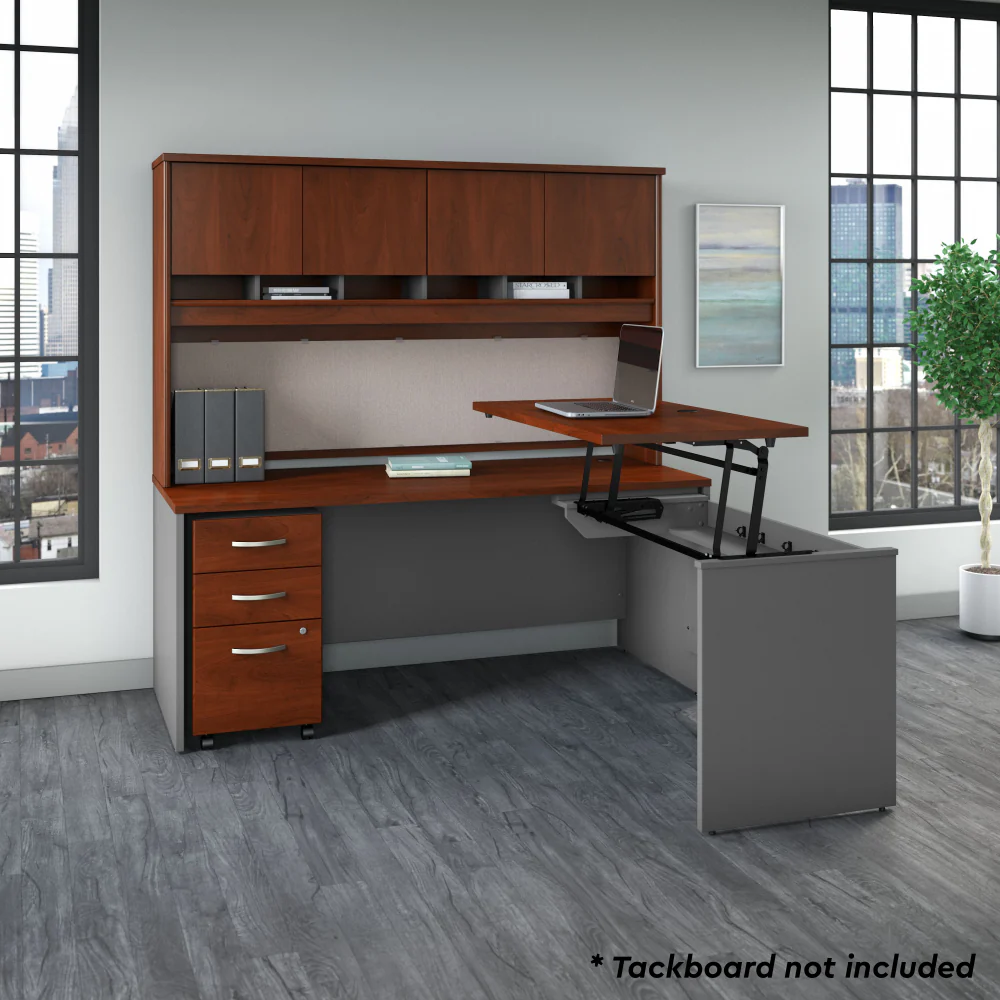 Series C 72W x 30D 3 Position Sit to Stand L Shaped Desk with Hutch and Mobile File Cabinet - Image 10