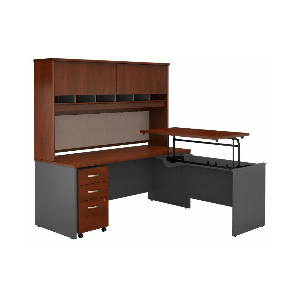 Series C 72W x 30D 3 Position Sit to Stand L Shaped Desk with Hutch and Mobile File Cabinet - Image 9