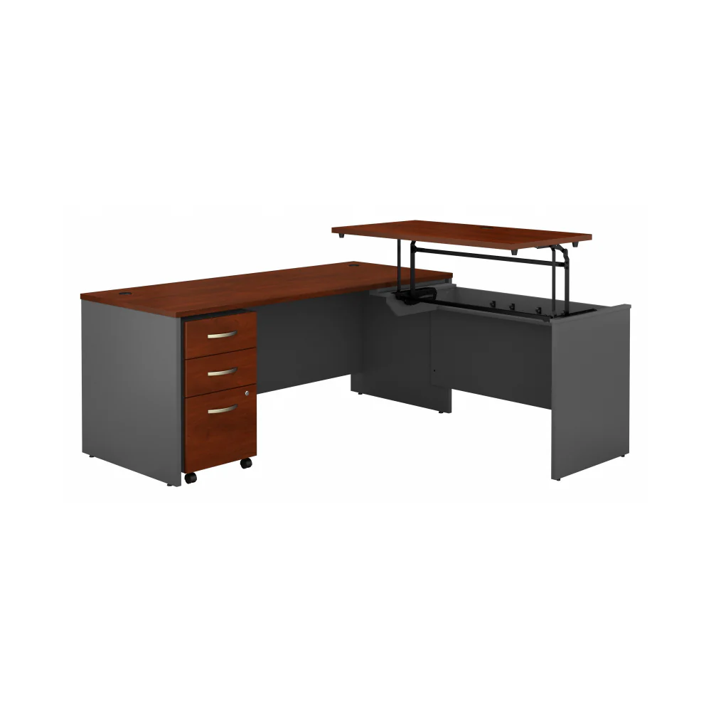 Series C 72W x 30D 3 Position Sit to Stand L Shaped Desk with Mobile File Cabinet