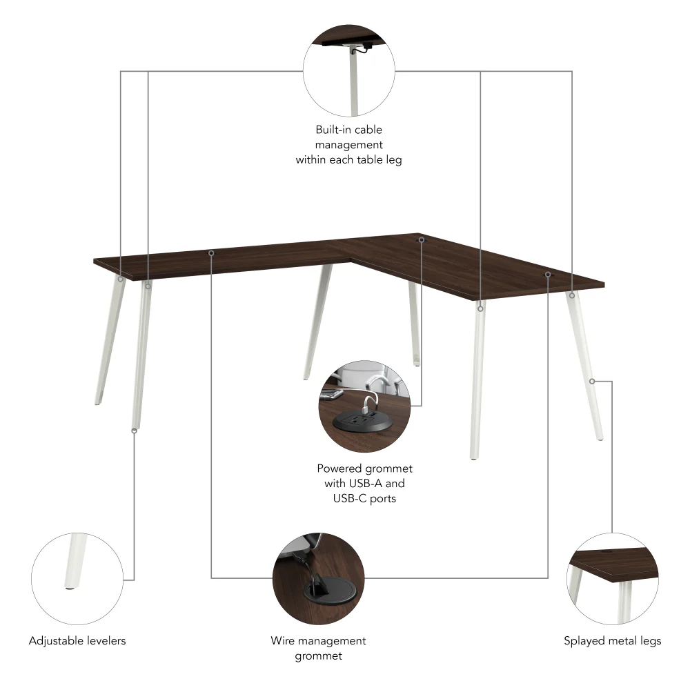 Vista 72W x 30D L Shaped Desk with Splayed Metal Legs - Image 12