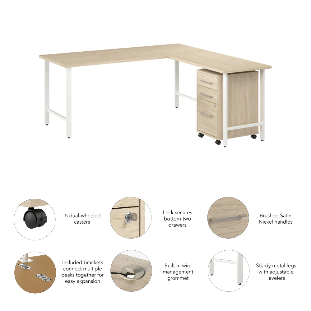 Hustle 72W x 30D L Shaped Computer Desk with 3 Drawer Mobile File Cabinet - Image 4
