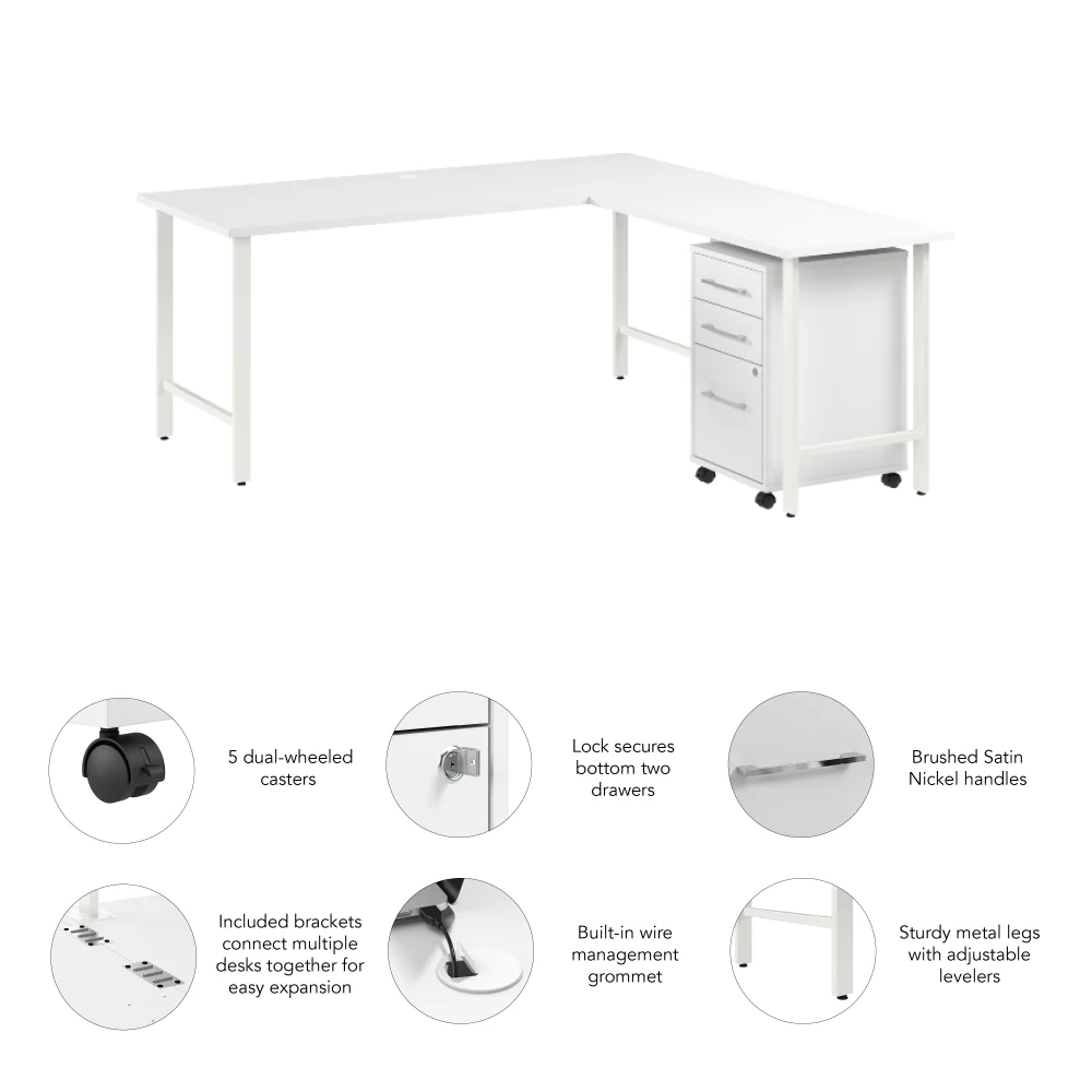 Hustle 72W x 30D L Shaped Computer Desk with 3 Drawer Mobile File Cabinet - Image 8