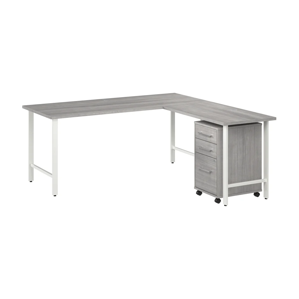 Hustle 72W x 30D L Shaped Computer Desk with 3 Drawer Mobile File Cabinet - Image 9