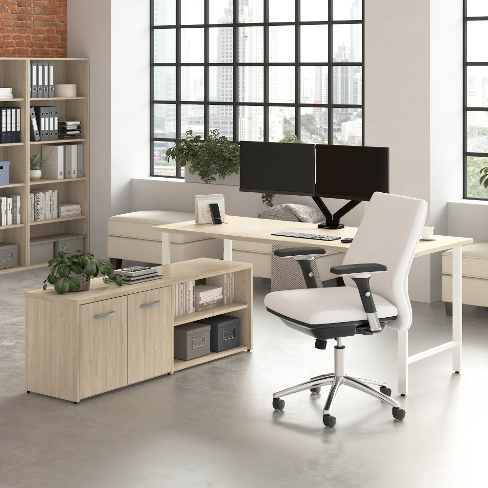 Hustle 72W x 30D Computer Desk and Low Storage Cabinet with Doors and Shelves - Image 10