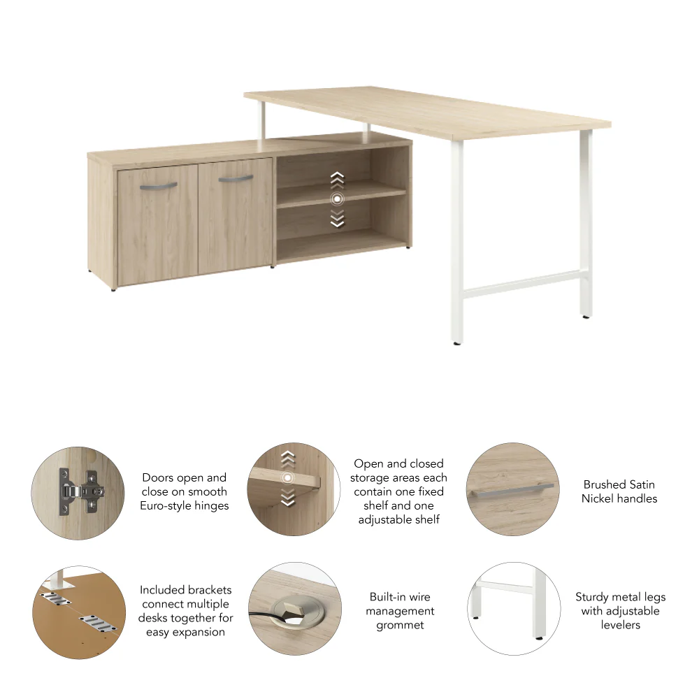 Hustle 72W x 30D Computer Desk and Low Storage Cabinet with Doors and Shelves - Image 12