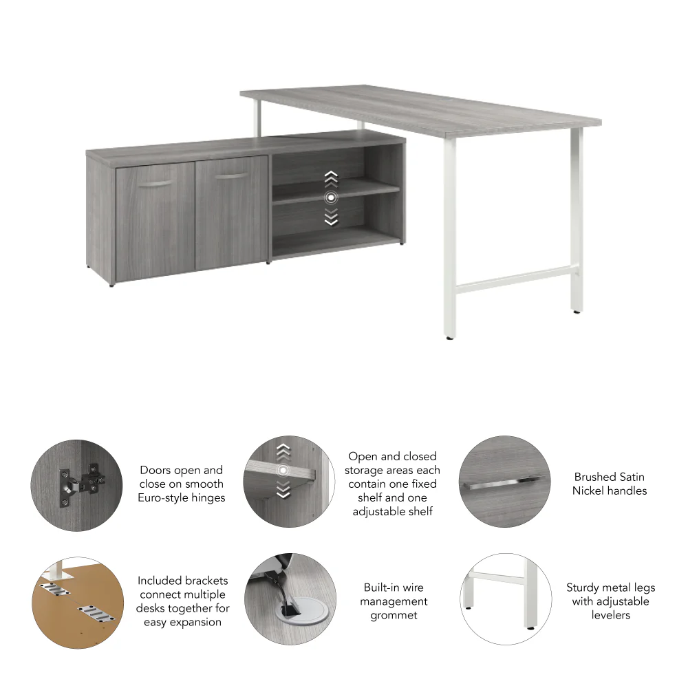 Hustle 72W x 30D Computer Desk and Low Storage Cabinet with Doors and Shelves - Image 4