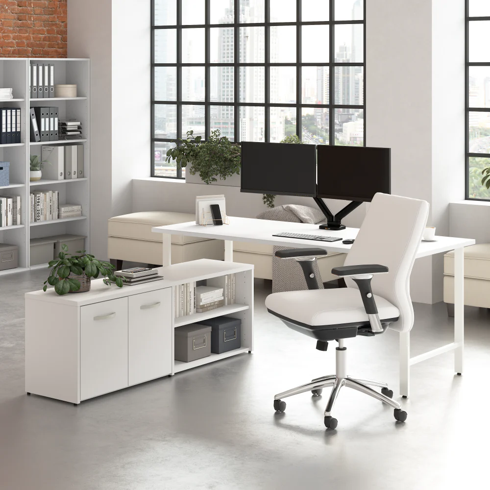 Hustle 72W x 30D Computer Desk and Low Storage Cabinet with Doors and Shelves - Image 6