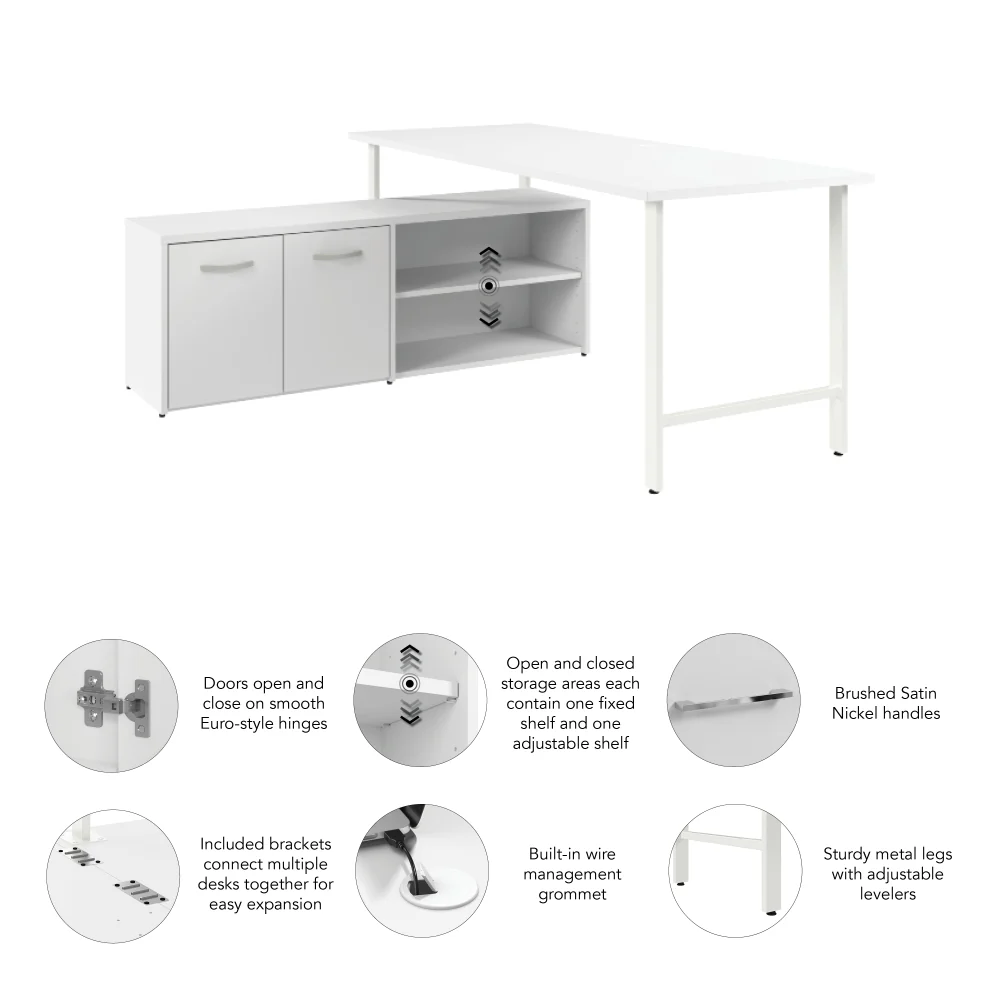 Hustle 72W x 30D Computer Desk and Low Storage Cabinet with Doors and Shelves - Image 8