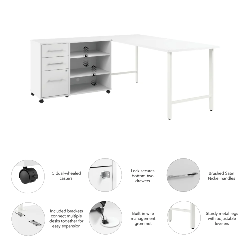 Hustle 72W x 30D Computer Desk and Storage Cabinet with Drawers and Shelves - Image 12