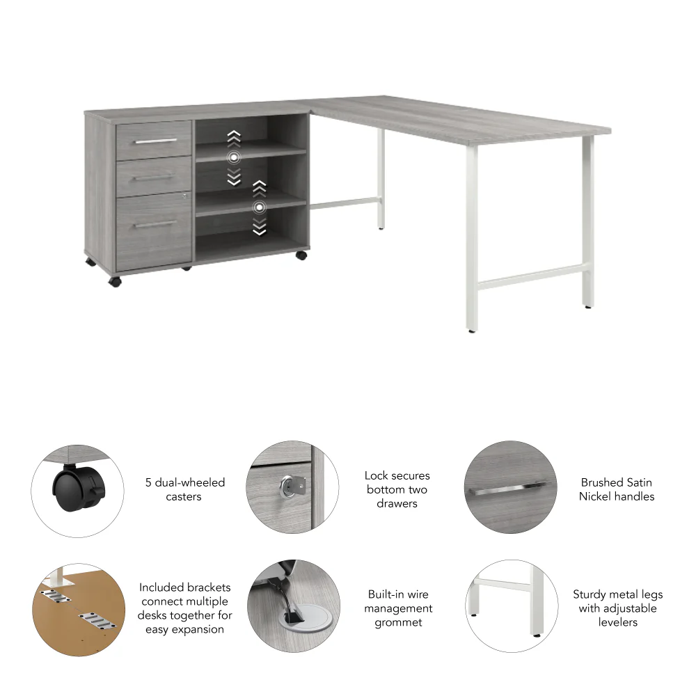 Hustle 72W x 30D Computer Desk and Storage Cabinet with Drawers and Shelves - Image 4