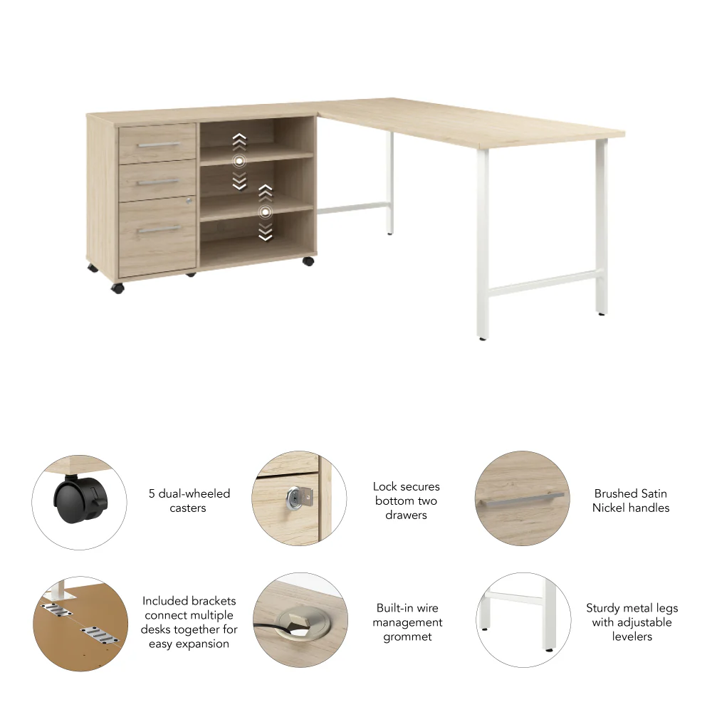 Hustle 72W x 30D Computer Desk and Storage Cabinet with Drawers and Shelves - Image 8