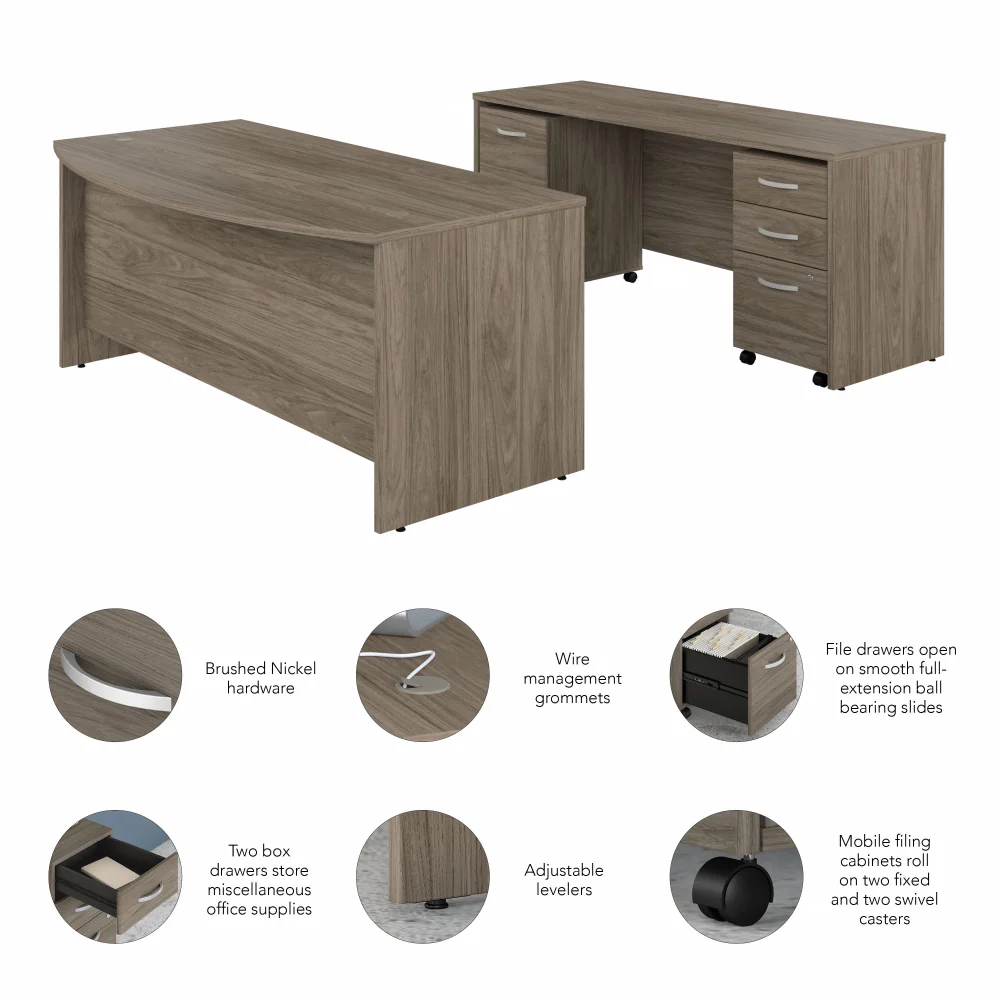 Studio C 72W x 36D Bow Front Desk and Credenza with Mobile File Cabinets - Image 11