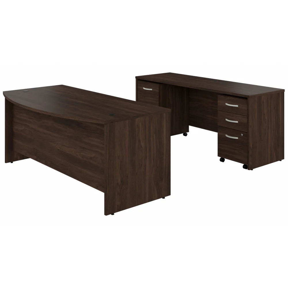 Studio C 72W x 36D Bow Front Desk and Credenza with Mobile File Cabinets - Image 12