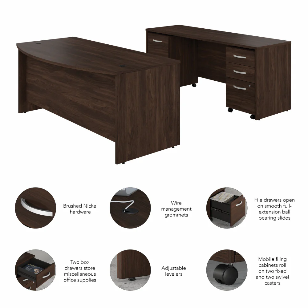 Studio C 72W x 36D Bow Front Desk and Credenza with Mobile File Cabinets - Image 17