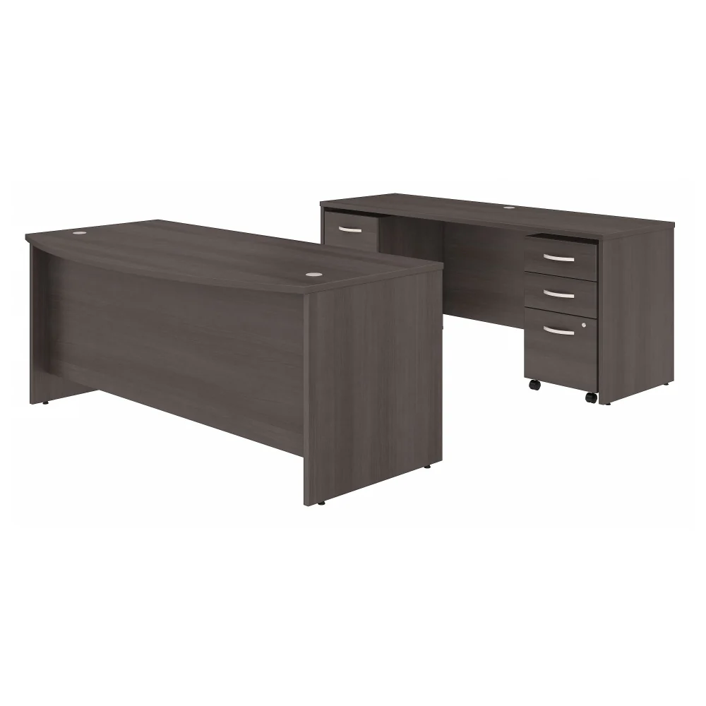 Studio C 72W x 36D Bow Front Desk and Credenza with Mobile File Cabinets - Image 18