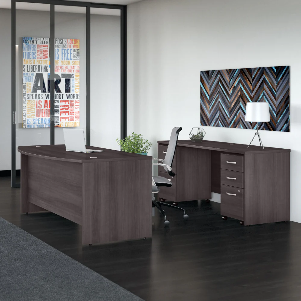 Studio C 72W x 36D Bow Front Desk and Credenza with Mobile File Cabinets - Image 19