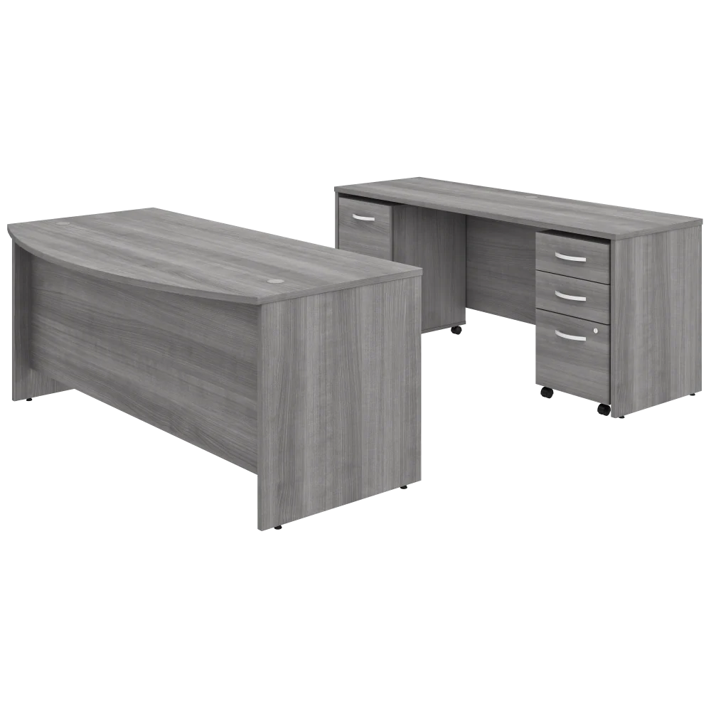 Studio C 72W x 36D Bow Front Desk and Credenza with Mobile File Cabinets - Image 24
