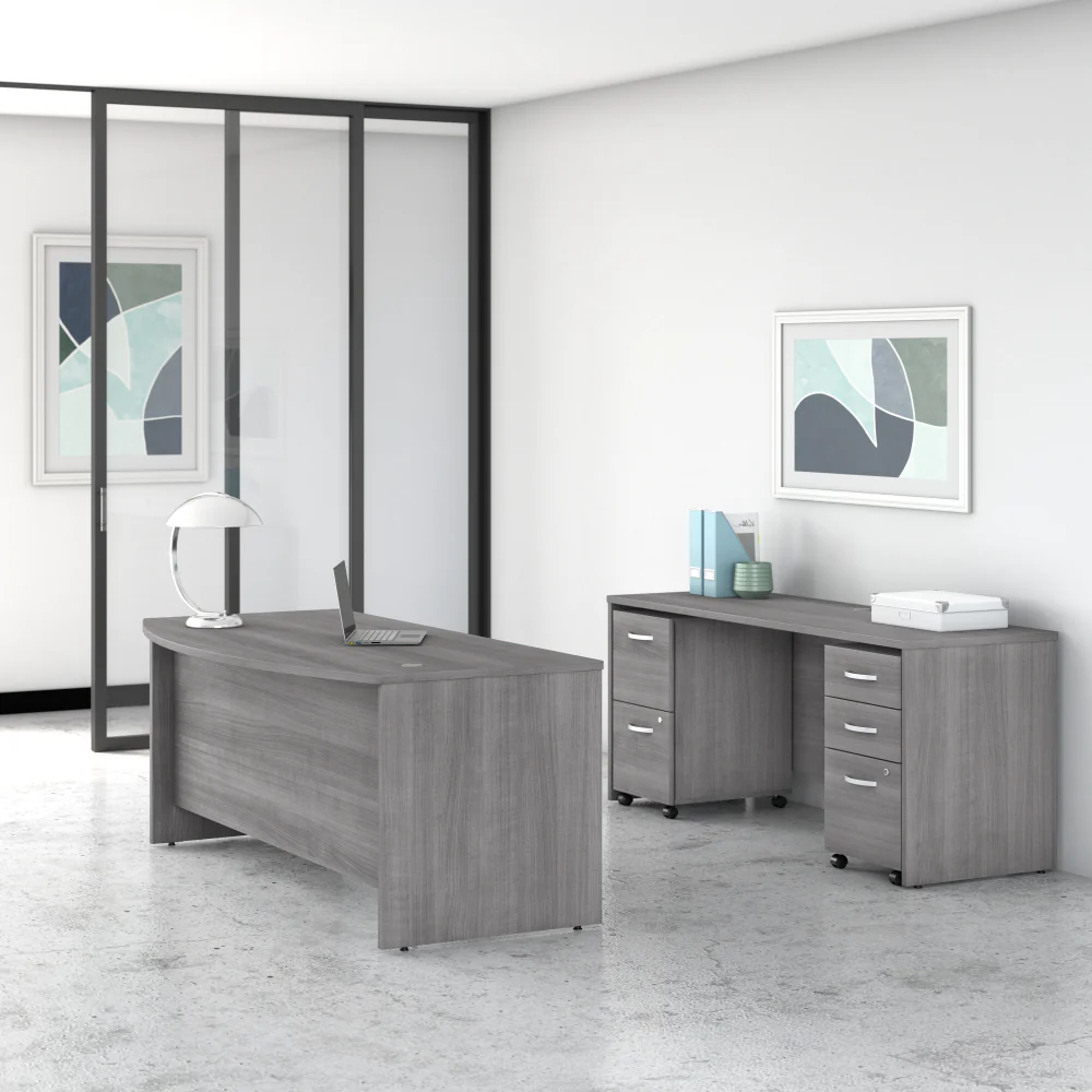 Studio C 72W x 36D Bow Front Desk and Credenza with Mobile File Cabinets - Image 25