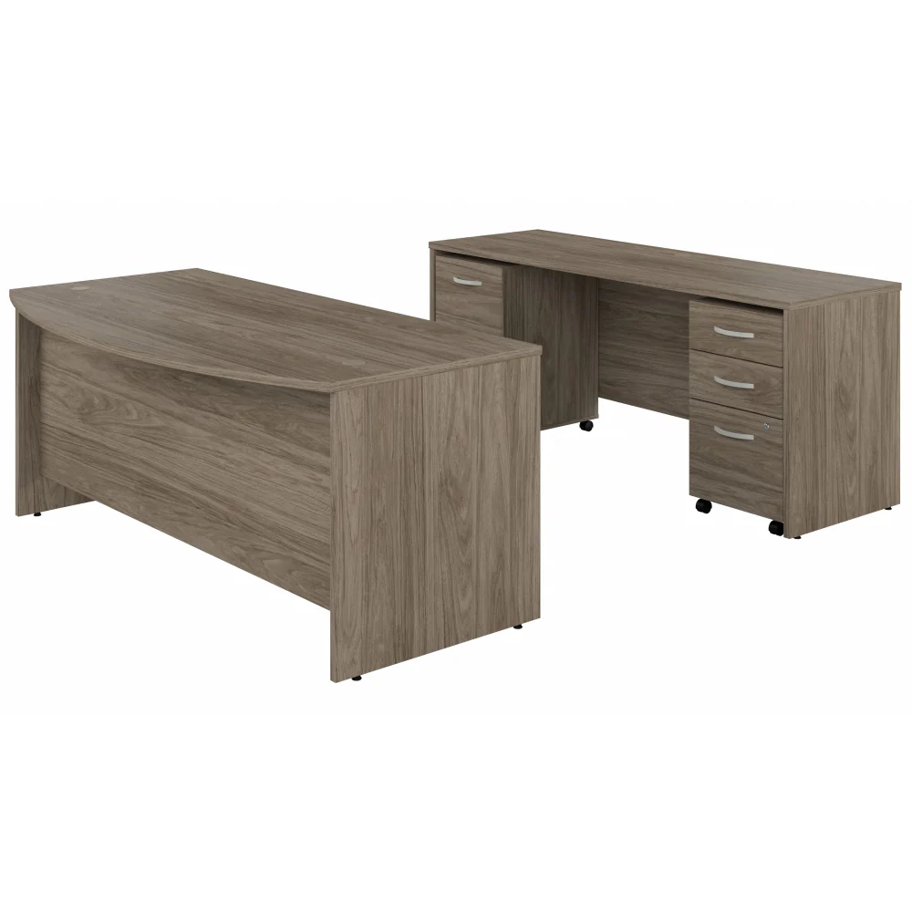 Studio C 72W x 36D Bow Front Desk and Credenza with Mobile File Cabinets - Image 6