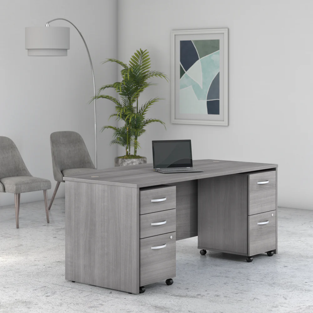 Studio C 72W x 36D Bow Front Desk with Mobile File Cabinets - Image 13