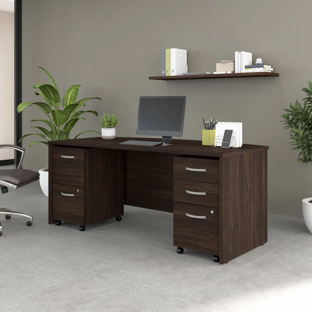 Studio C 72W x 36D Bow Front Desk with Mobile File Cabinets - Image 18