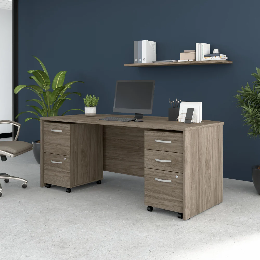 Studio C 72W x 36D Bow Front Desk with Mobile File Cabinets - Image 25