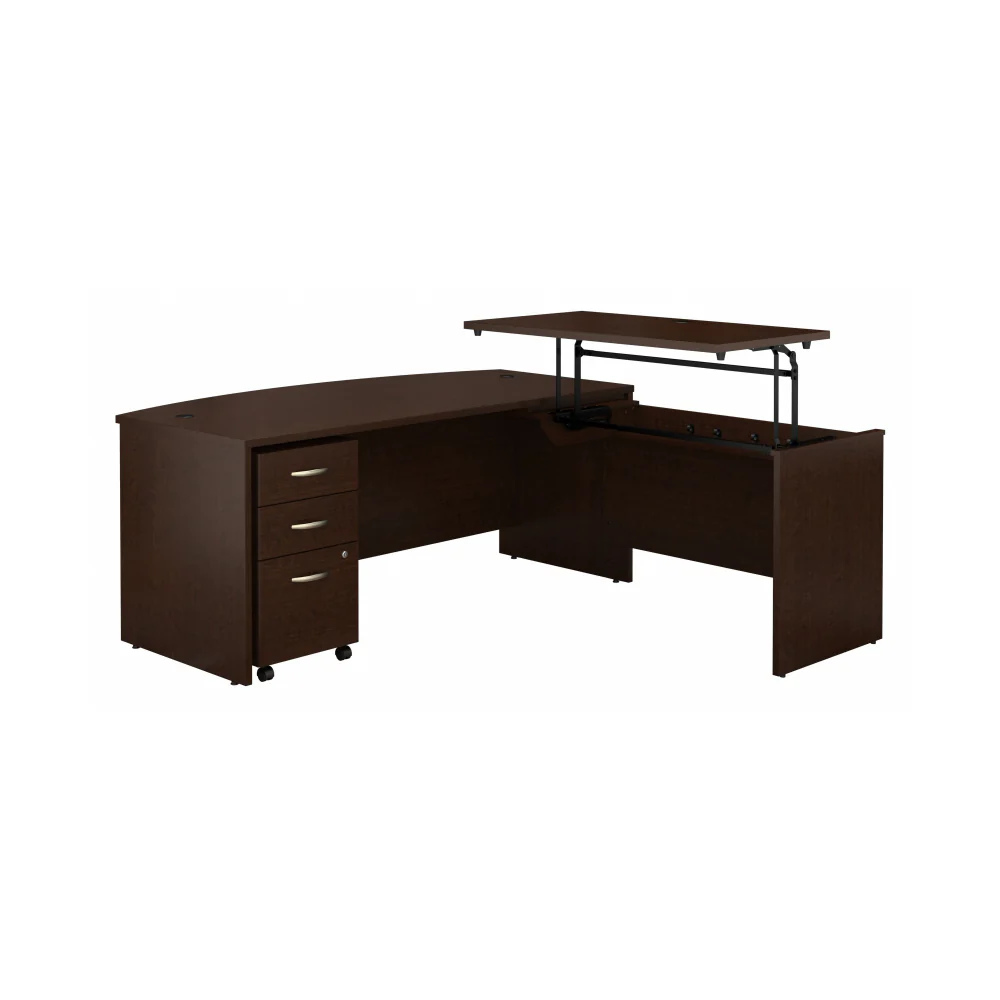 Series C 72W x 36D 3 Position Bow Front Sit to Stand L Shaped Desk with Mobile File Cabinet