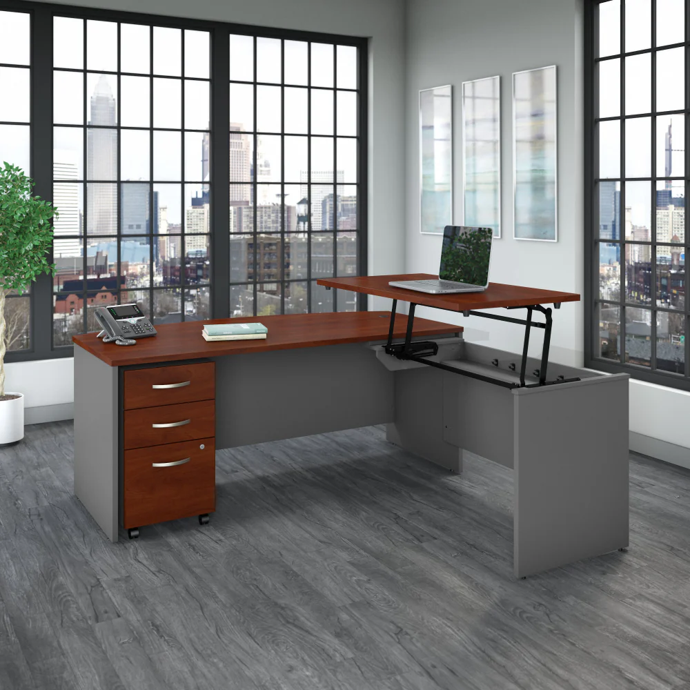 Series C 72W x 36D 3 Position Bow Front Sit to Stand L Shaped Desk with Mobile File Cabinet - Image 10