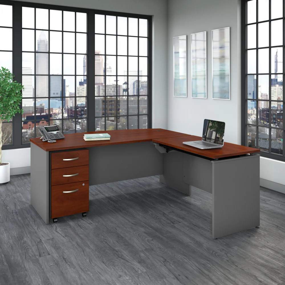 Series C 72W x 36D 3 Position Bow Front Sit to Stand L Shaped Desk with Mobile File Cabinet - Image 12