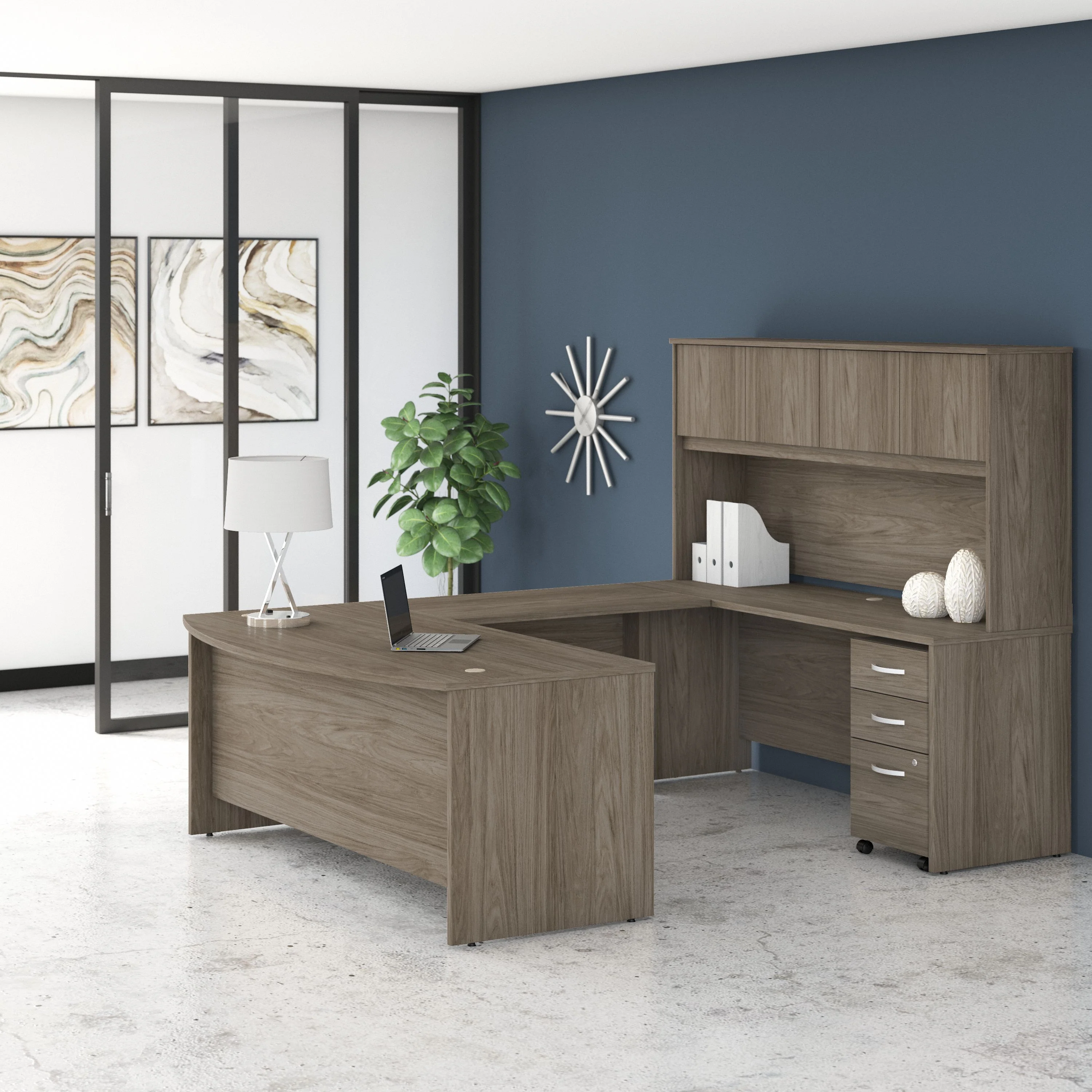 Studio C 72W x 36D U Shaped Desk with Hutch and Mobile File Cabinet