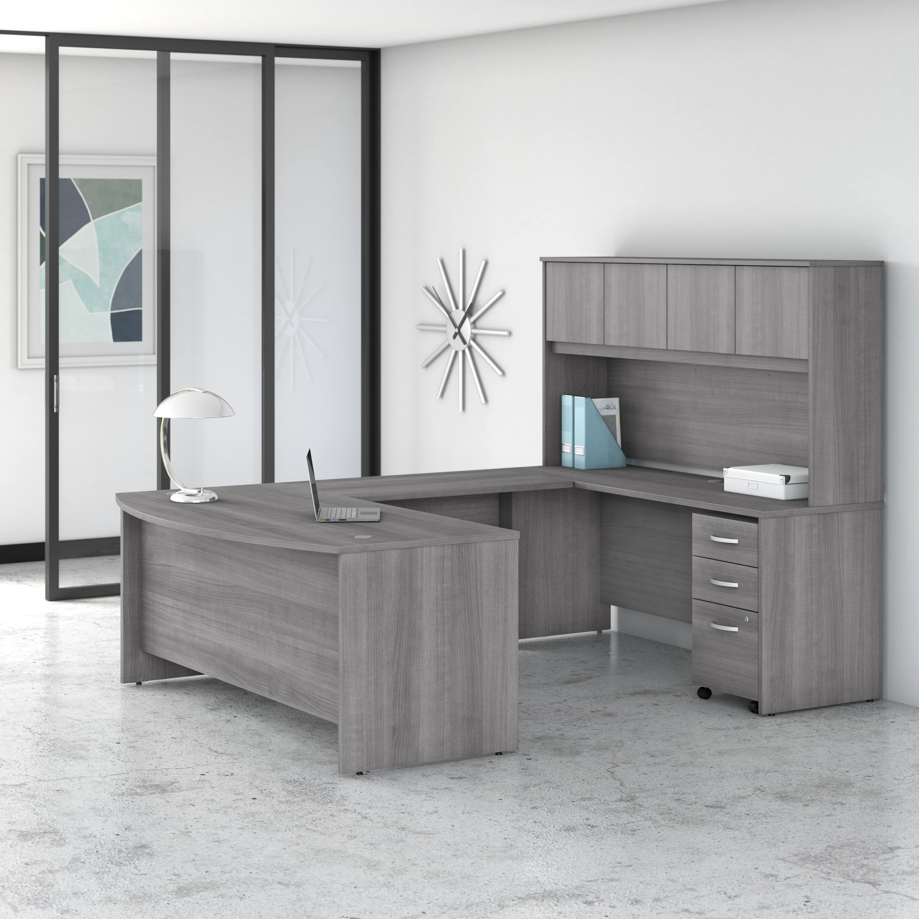 Studio C 72W x 36D U Shaped Desk with Hutch and Mobile File Cabinet - Image 11