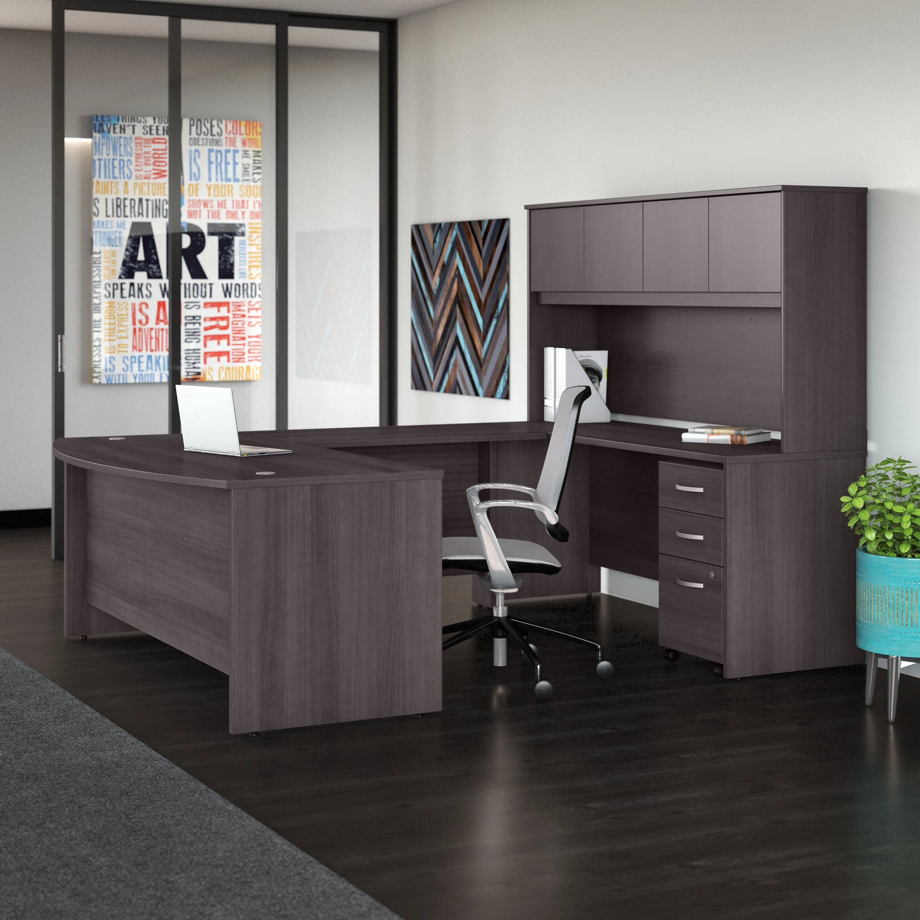 Studio C 72W x 36D U Shaped Desk with Hutch and Mobile File Cabinet - Image 26